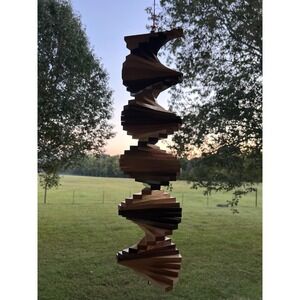 Wood Spiral Mobile Hanging Sculpture‎ Art Geometric Decor Wooden Wind Spinner